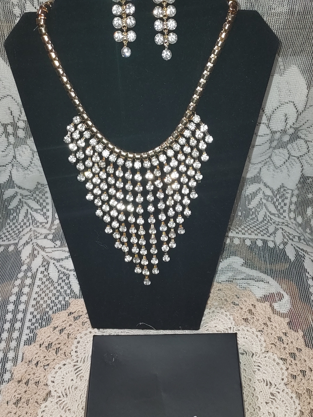 RSVP Gold-Tone Cascading Crystal Fringe Necklace and Drop Earrings
